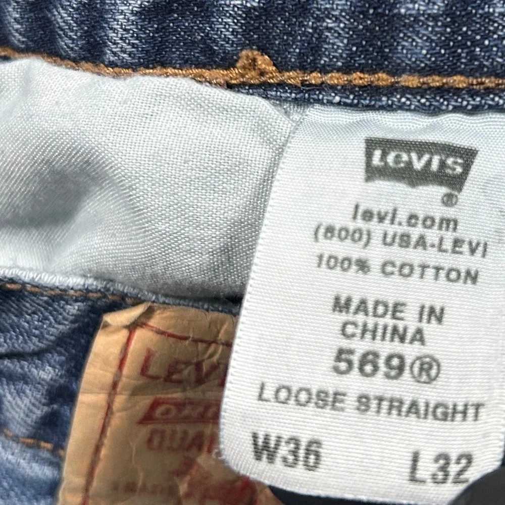 Levis 569 Loose Straight Jeans Mens 36x32 Blue Excellent Medium Wash Baggy Denim